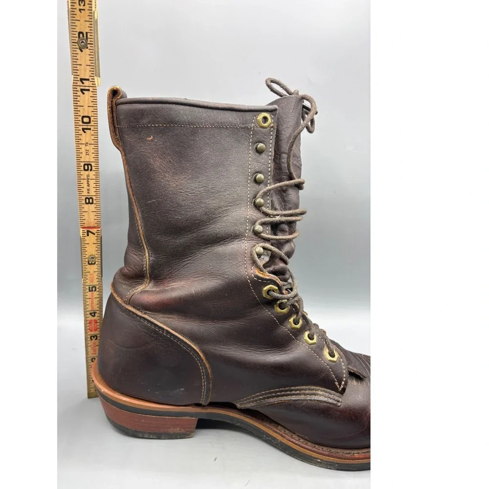 Chippewa Mens Brown Leather Kiltie Logger Boots USA Made 29416 Size 9.5